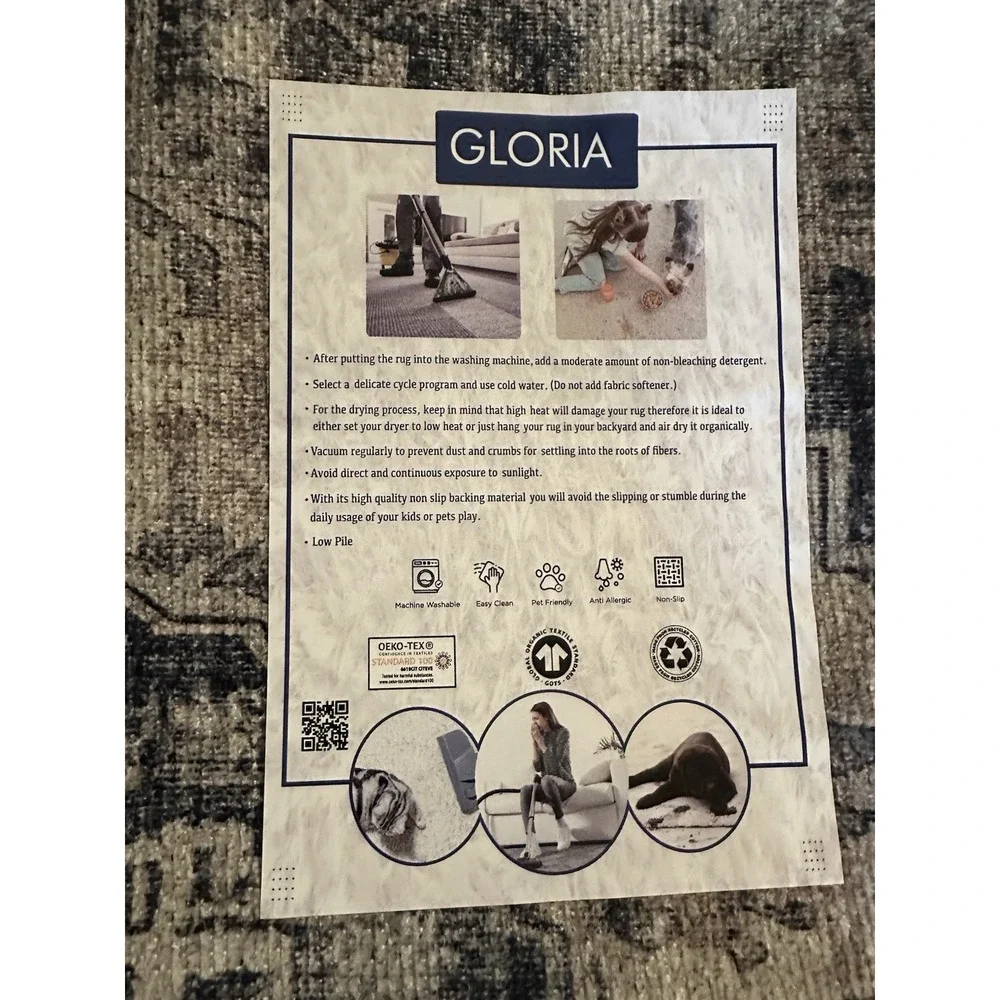 Machine Washable Rug 2'X3' Gloria GLR88 Blue Brown Cream Faded-Look